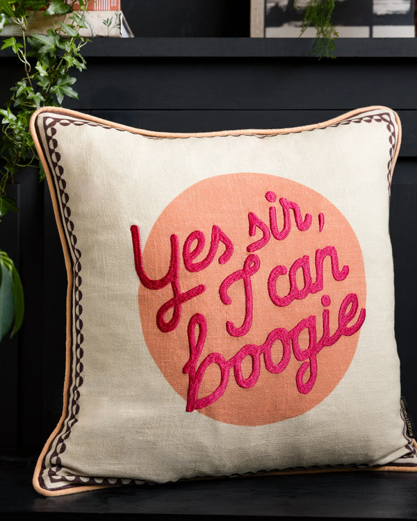 YES SIR I CAN BOOGIE COTTON SLUB CUSHION PEACH by Rockett St George