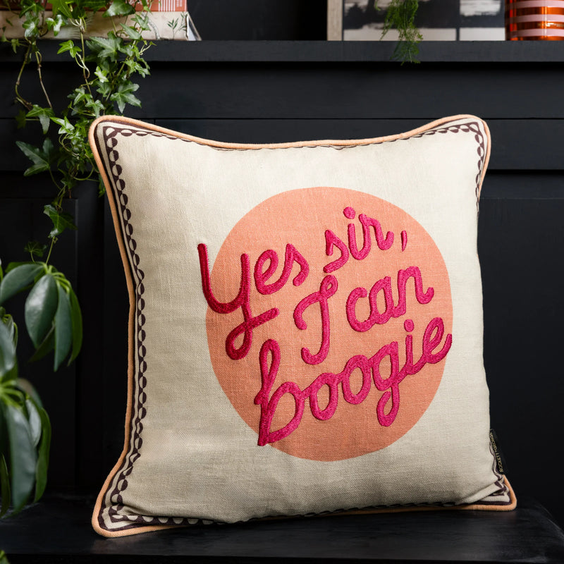 YES SIR I CAN BOOGIE COTTON SLUB CUSHION PEACH by Rockett St George