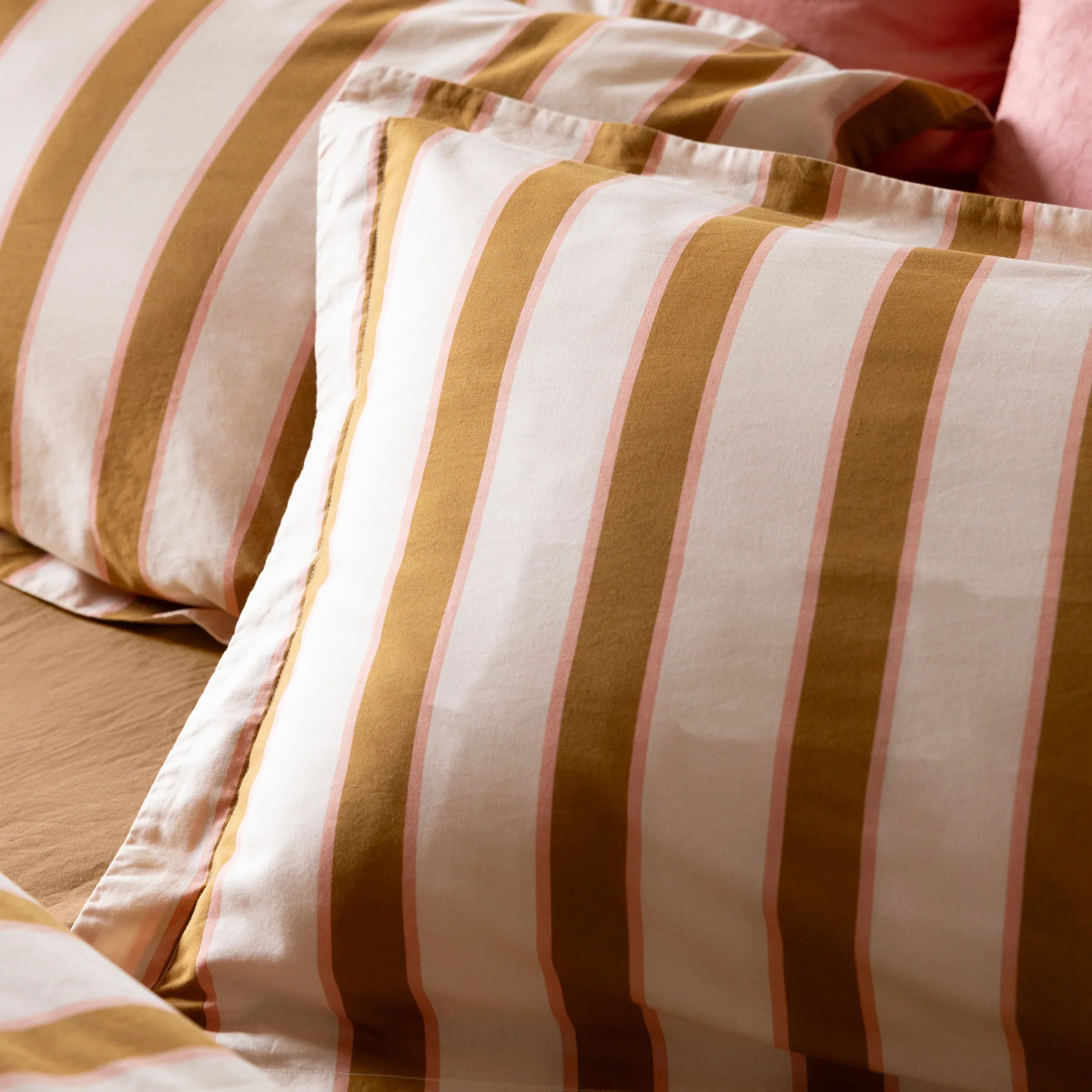 Rockett St George (Riva Home) Duvet Cover set CHARLESTON STRIPE PRINTED 100% COTTON DUVET COVER SET – PINK / OCHRE