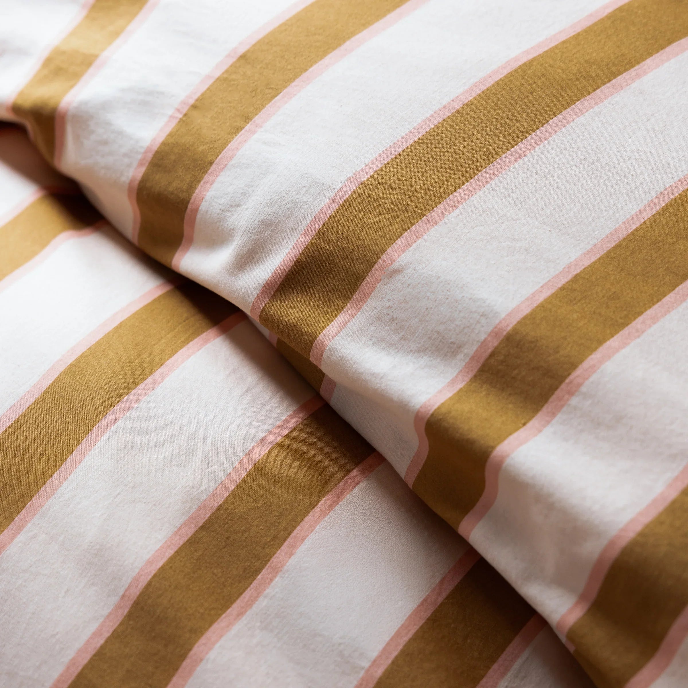 Rockett St George (Riva Home) Duvet Cover set CHARLESTON STRIPE PRINTED 100% COTTON DUVET COVER SET – PINK / OCHRE
