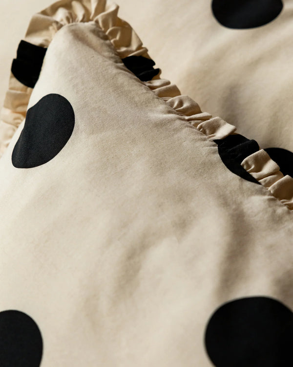 DOT NOIR FRILLED COTTON DUVET COVER SET BUTTERMILK YELLOW  by Rockett St George