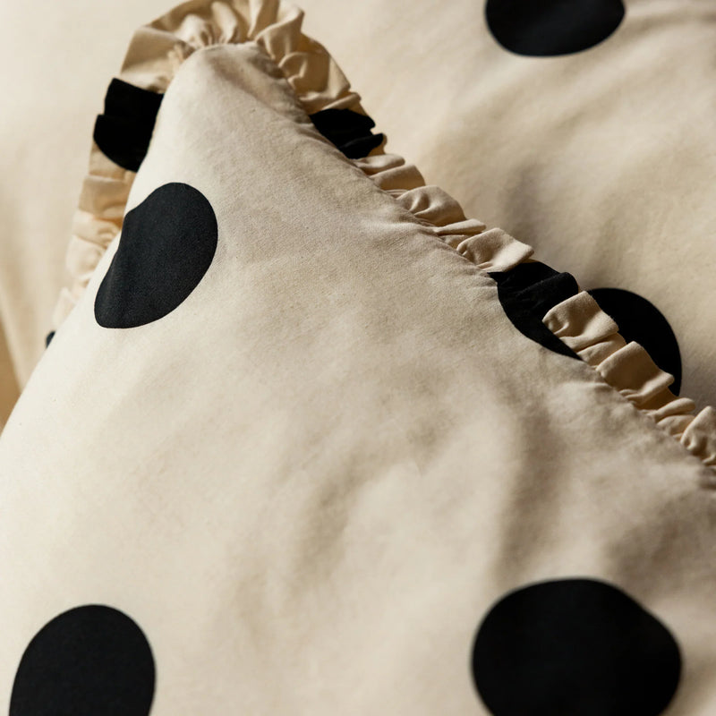 DOT NOIR FRILLED COTTON DUVET COVER SET BUTTERMILK YELLOW  by Rockett St George