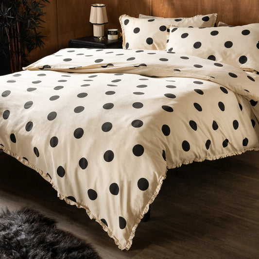 Rockett St George (Riva Home) Duvet Cover set DOT NOIR FRILLED COTTON DUVET COVER SET BUTTERMILK YELLOW  by Rockett St George