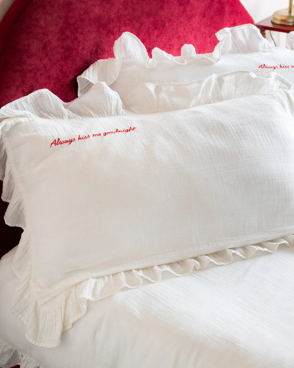 LOVE NOTE FRILL COTTON DUVET COVER SET WHITE  by Rockett St George