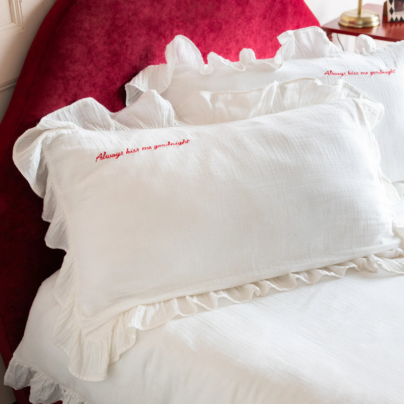 LOVE NOTE FRILL COTTON DUVET COVER SET WHITE  by Rockett St George