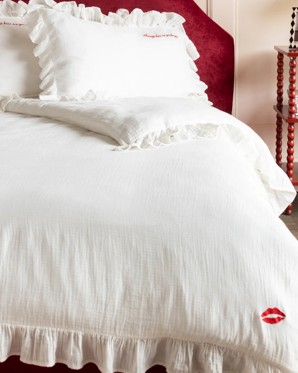 LOVE NOTE FRILL COTTON DUVET COVER SET WHITE  by Rockett St George