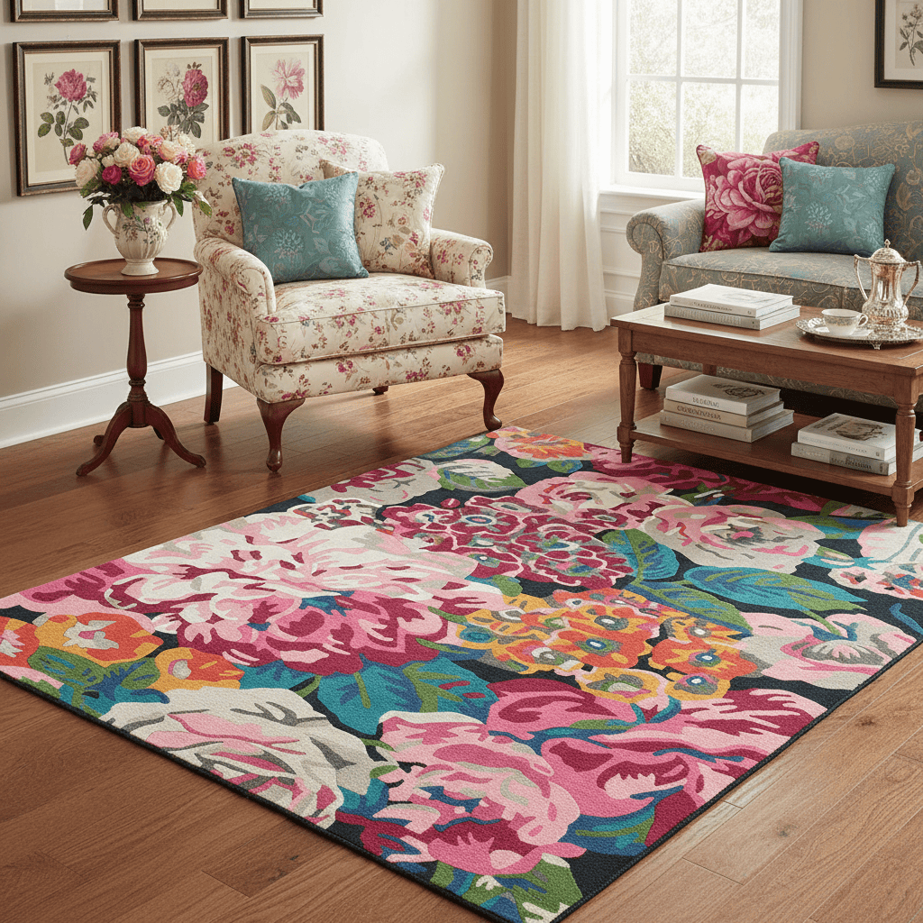 Sanderson (Brink & Campman) Designer Rugs 140 centimetres by 200 centimetres (approx. 4 foot 7 inches by 6 foot 7 inches) / Cirise SANDERSON ROSE AND PEONY AREA RUG  by Brink and Campman