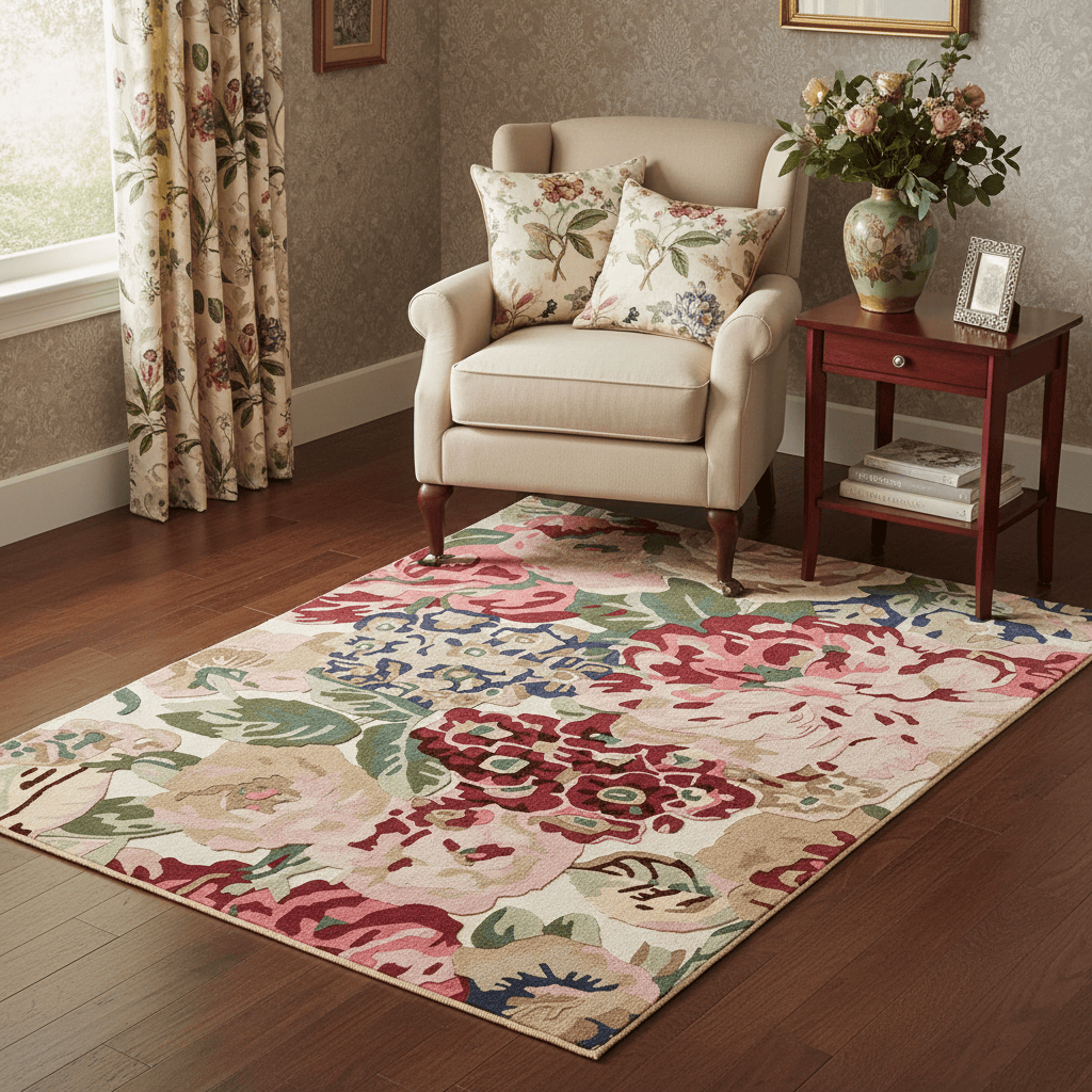 Sanderson (Brink & Campman) Designer Rugs 140 centimetres by 200 centimetres (approx. 4 foot 7 inches by 6 foot 7 inches) / Red SANDERSON ROSE AND PEONY AREA RUG  by Brink and Campman