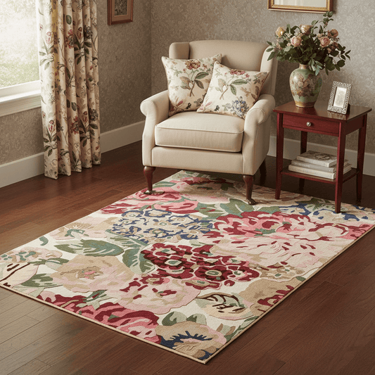 Sanderson (Brink & Campman) Designer Rugs 140 centimetres by 200 centimetres (approx. 4 foot 7 inches by 6 foot 7 inches) / Red SANDERSON ROSE AND PEONY AREA RUG  by Brink and Campman