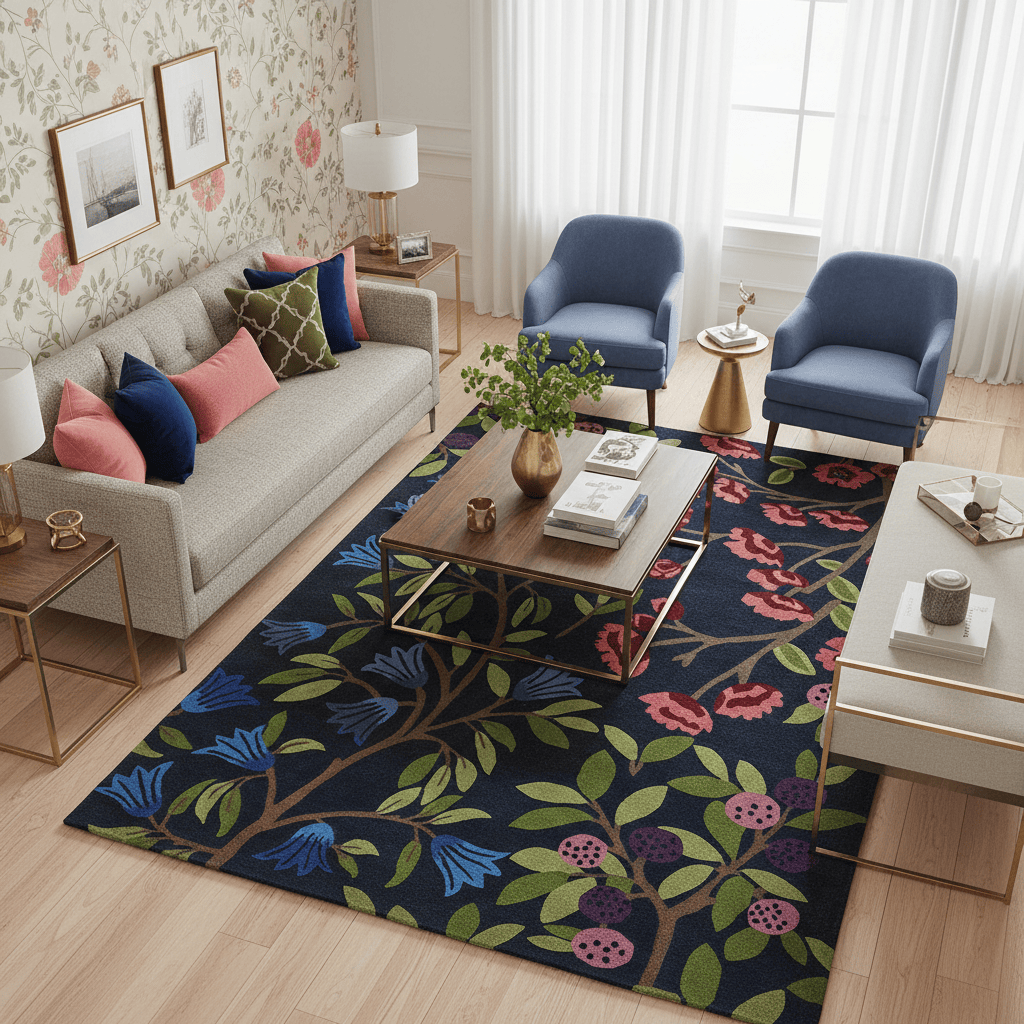 Sanderson (Brink & Campman) Designer Rugs 140 centimetres by 200 centimetres (approx. 4 foot 7 inches by 6 foot 7 inches) SANDERSON FORAGING INDIGO AREA RUG  by Brink & Campman