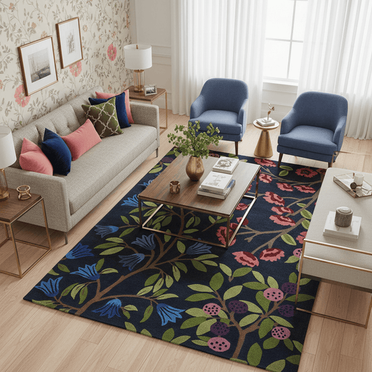 Sanderson (Brink & Campman) Designer Rugs 140 centimetres by 200 centimetres (approx. 4 foot 7 inches by 6 foot 7 inches) SANDERSON FORAGING INDIGO AREA RUG  by Brink & Campman