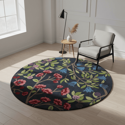 Sanderson (Brink & Campman) Designer Rugs 150 centimetre Round (approx. 4 foot 11 inches) SANDERSON FORAGING INDIGO AREA RUG  by Brink & Campman