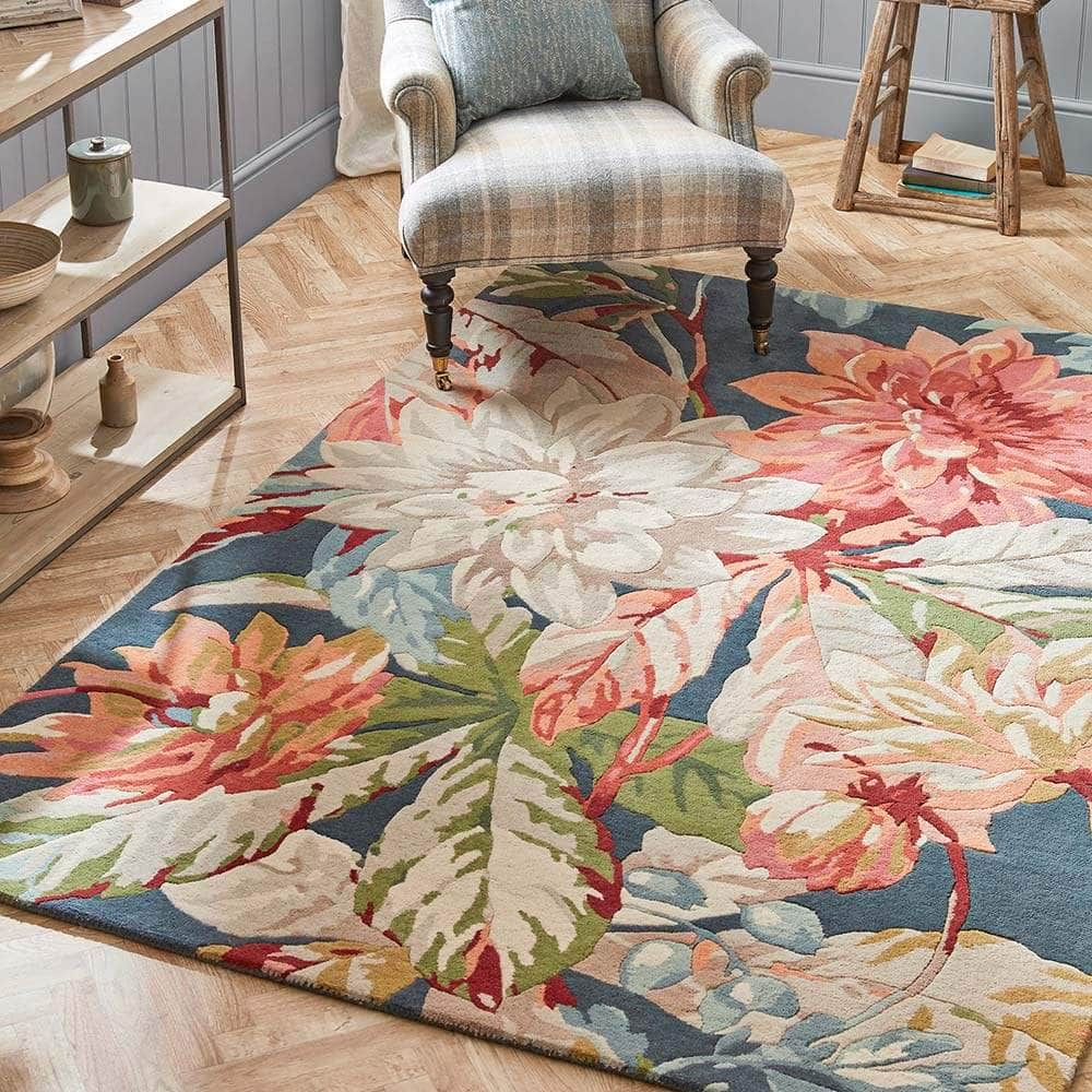 Sanderson (Brink & Campman) Designer Rugs SANDERSON Dahlia and Rosehip Pure New Wool Rug in Teal by Brink and Campman