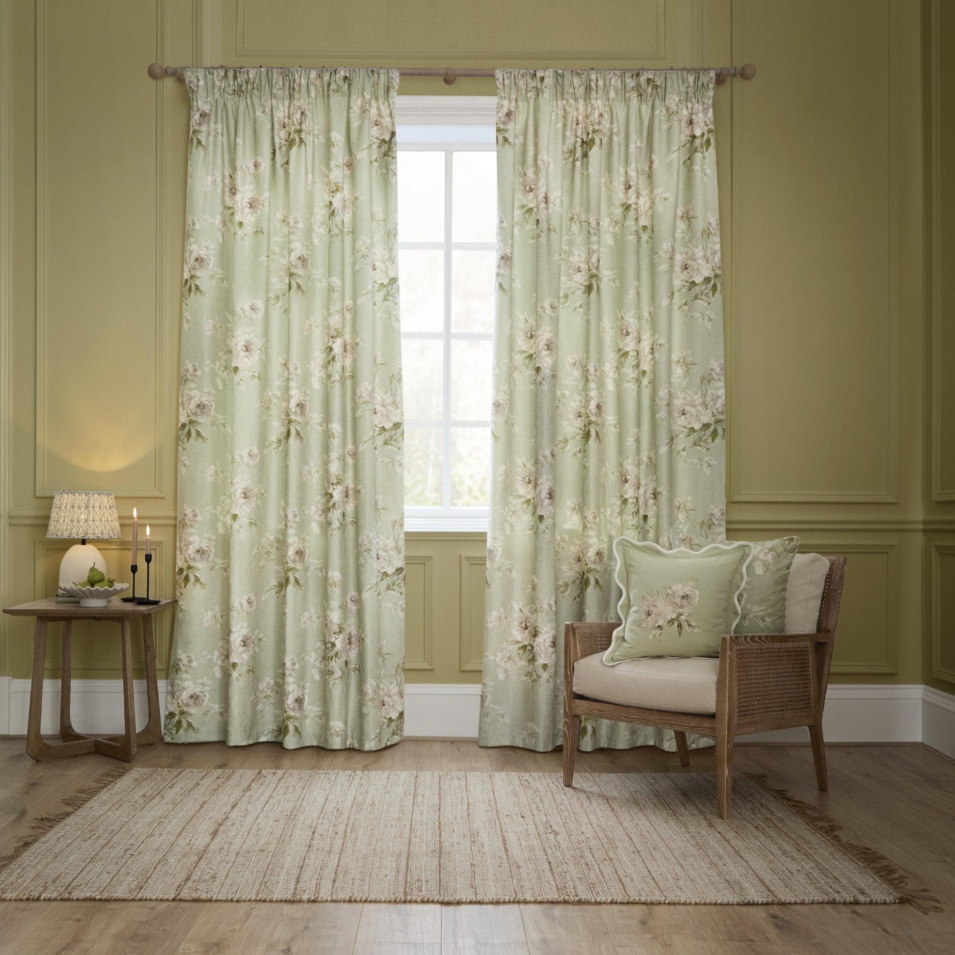 Sanderson (Riva Home) Sanderson Curtains 167cm x 182cm / Sanderson Adele Sage Sanderson Adele Floral Chenille Pencil Pleat Curtains