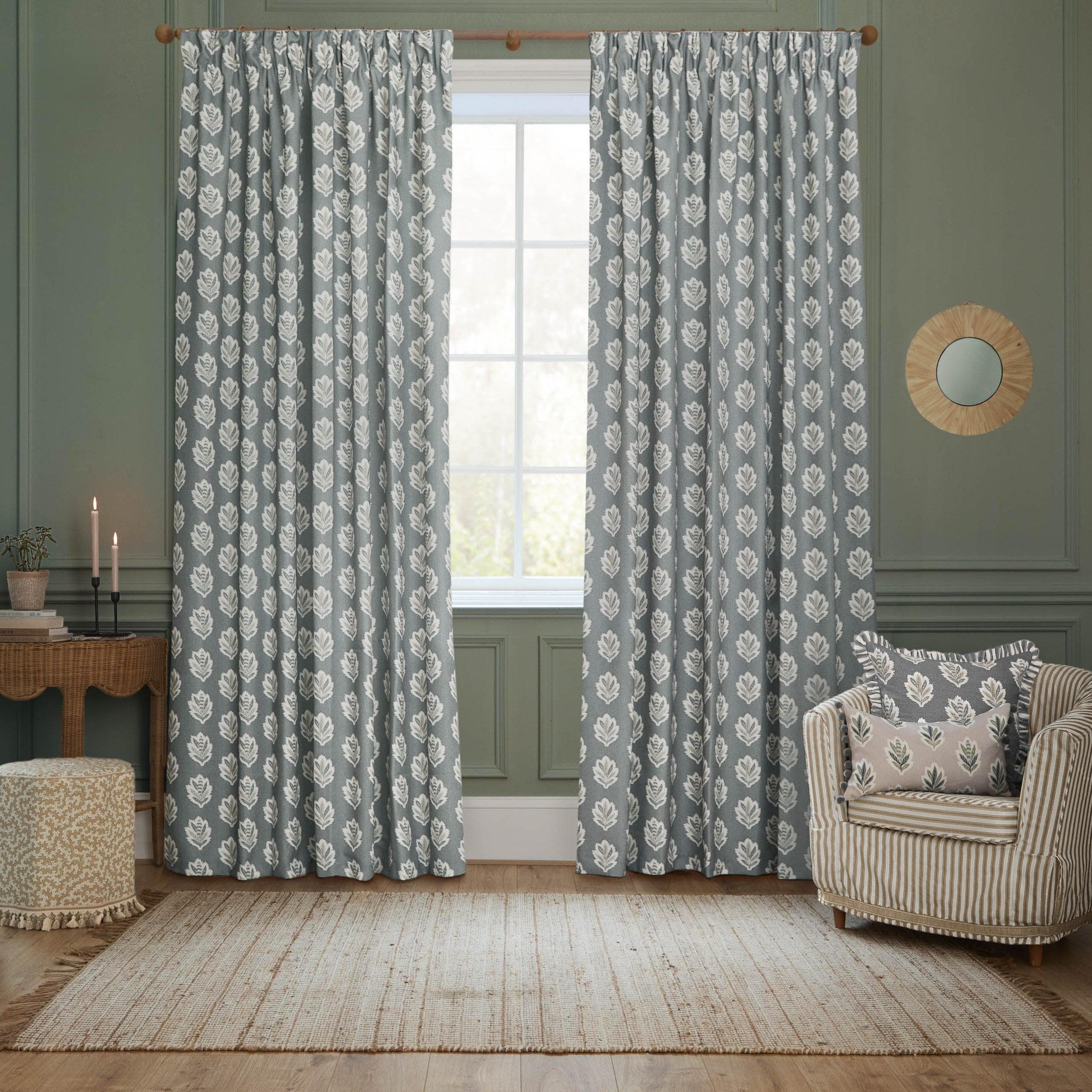 Sanderson (Riva Home) Sanderson Curtains 168cm x 183cm / Sanderson Sessile Leaf Delph Blue Sanderson Sessile Leaf Motif Pencil Pleat Curtains