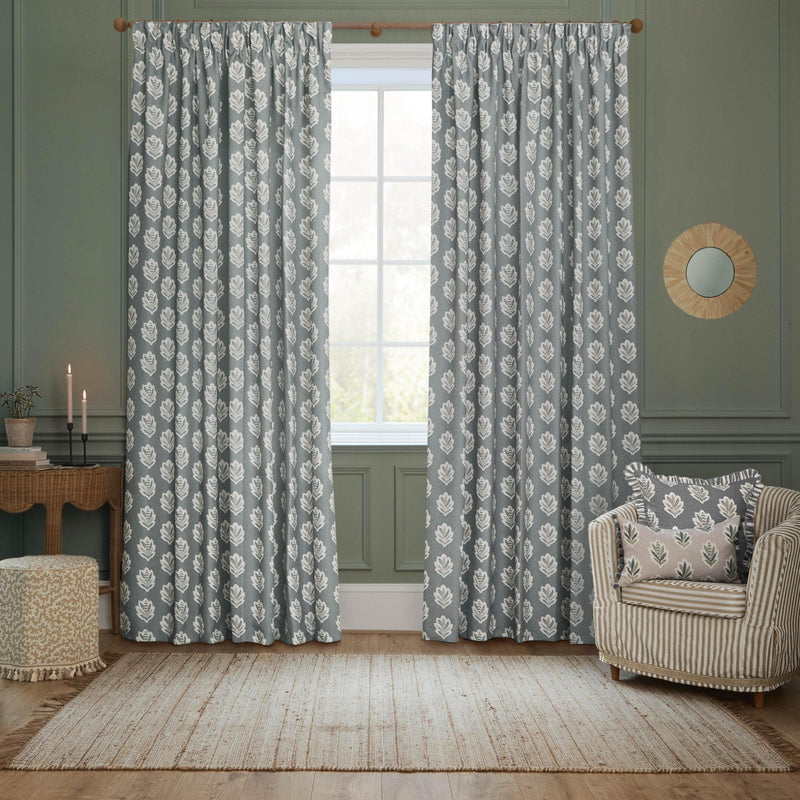 SESSILE LEAF MOTIF PENCIL PLEAT CURTAINS – DELFT BLUE by Sanderson