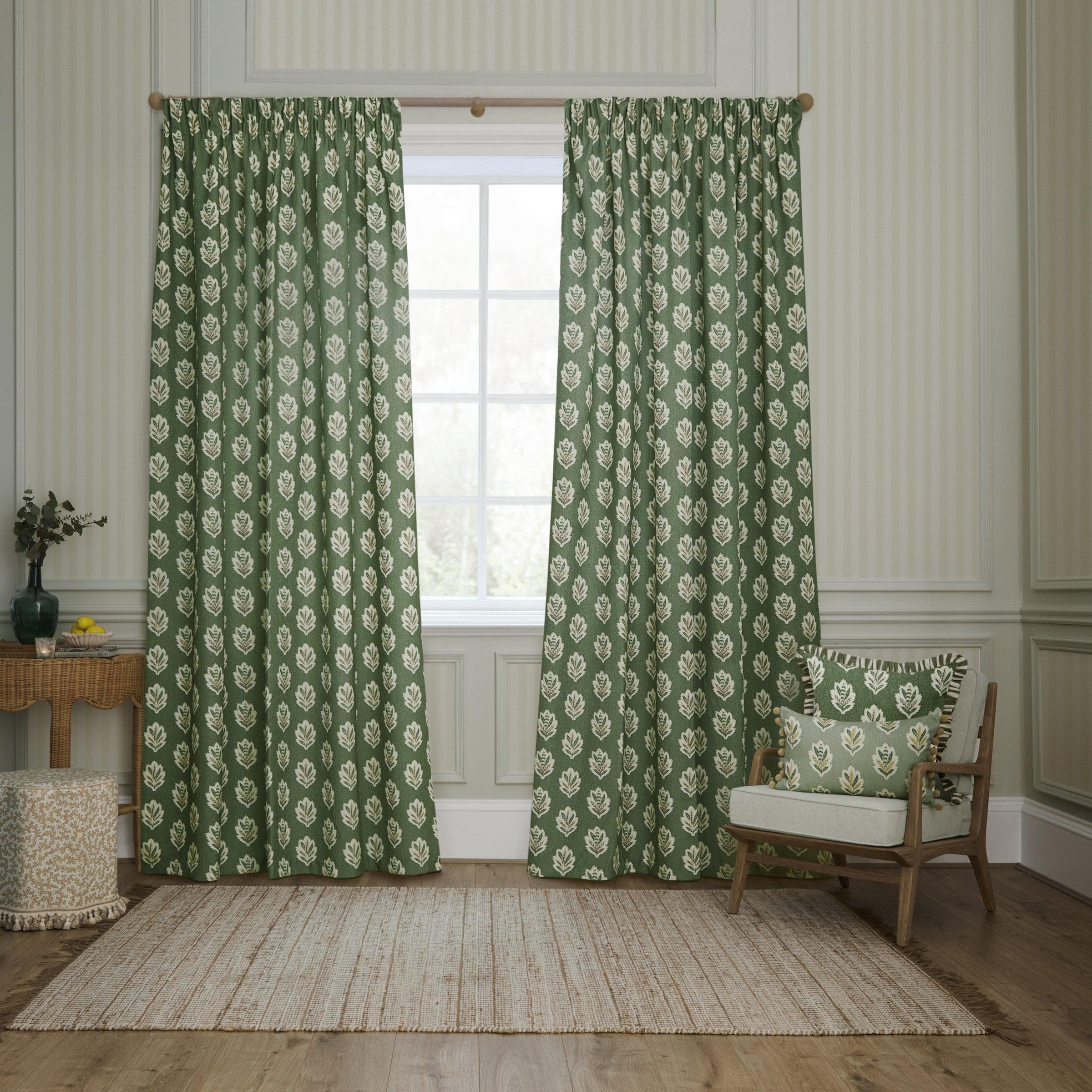 Sanderson (Riva Home) Sanderson Curtains 168cm x 183cm / Sanderson Sessile Leaf Green Sanderson Sessile Leaf Motif Pencil Pleat Curtains