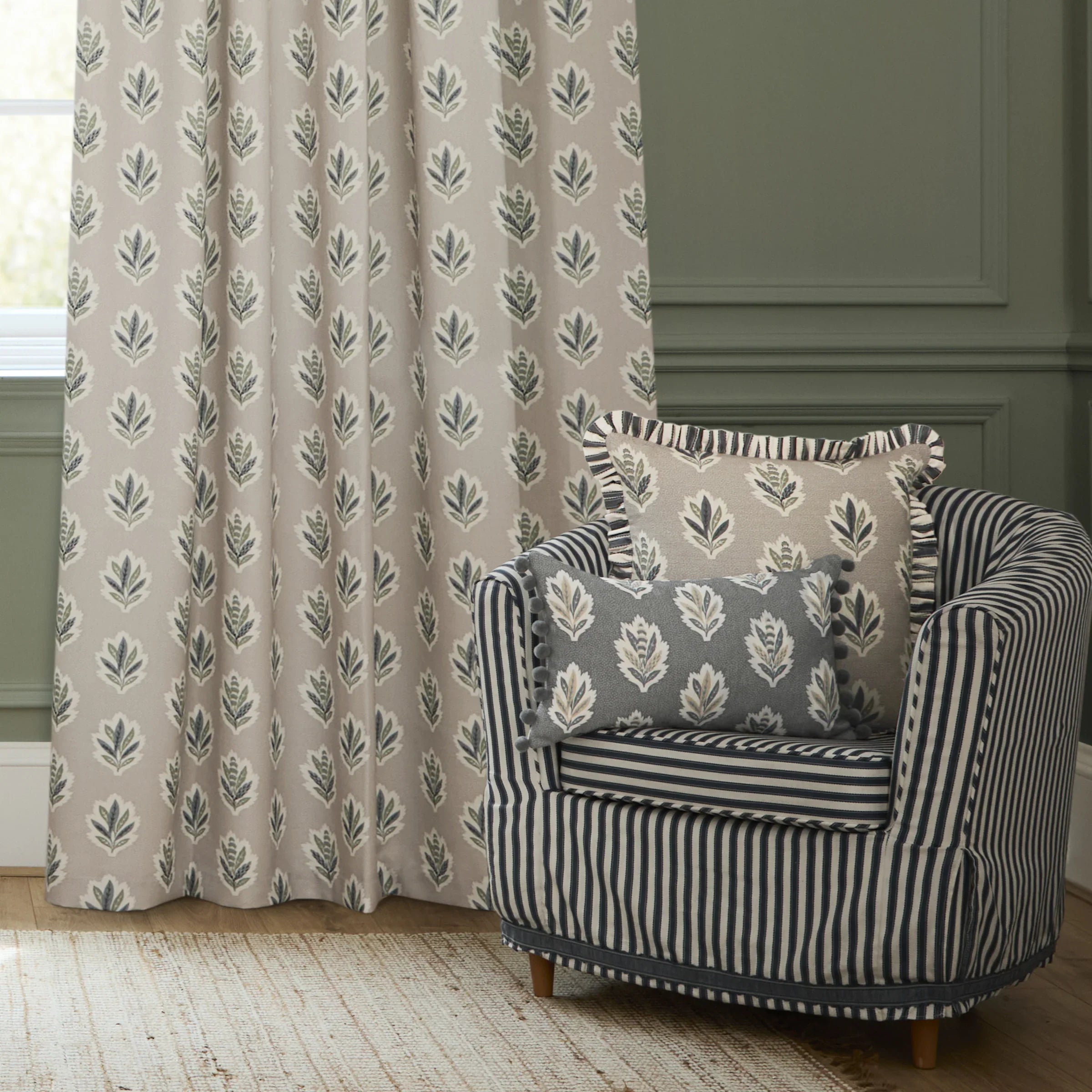 Sanderson (Riva Home) Sanderson Curtains ADELE FLORAL CHENILLE PENCIL PLEAT CURTAINS – FLAX by Sanderson