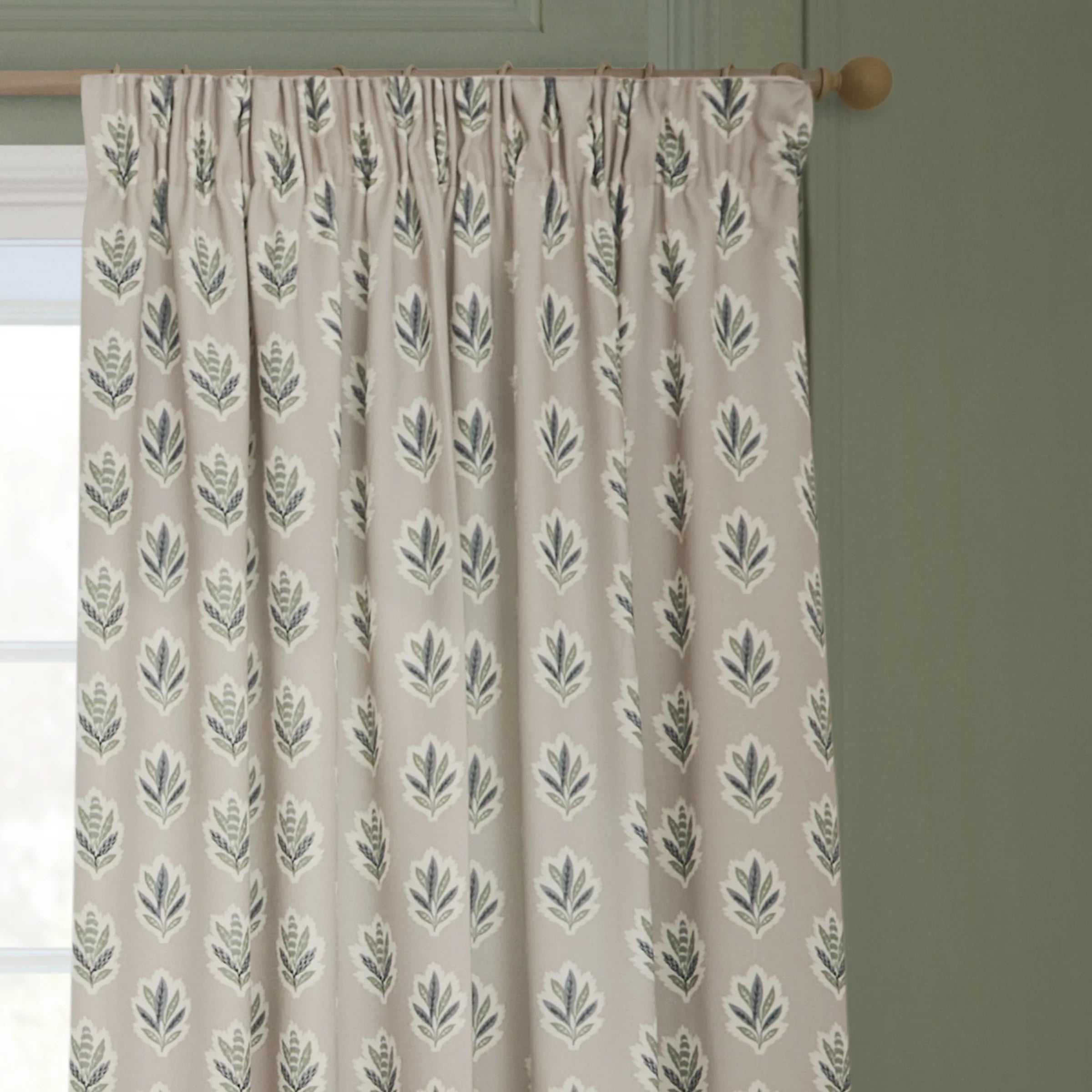 Sanderson (Riva Home) Sanderson Curtains ADELE FLORAL CHENILLE PENCIL PLEAT CURTAINS – FLAX by Sanderson