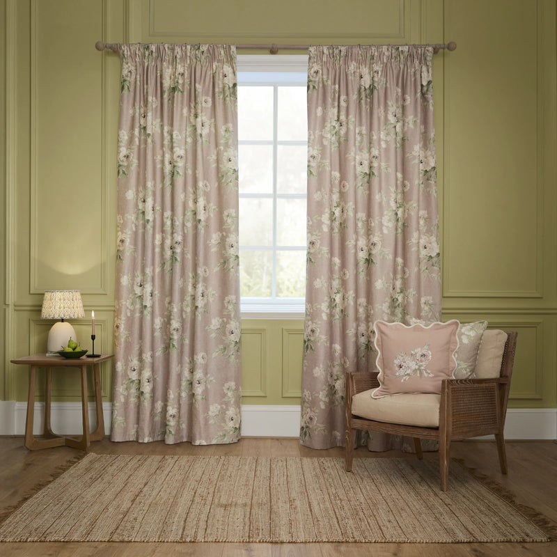 ADELE FLORAL CHENILLE PENCIL PLEAT CURTAINS – ROSE by Sanderson