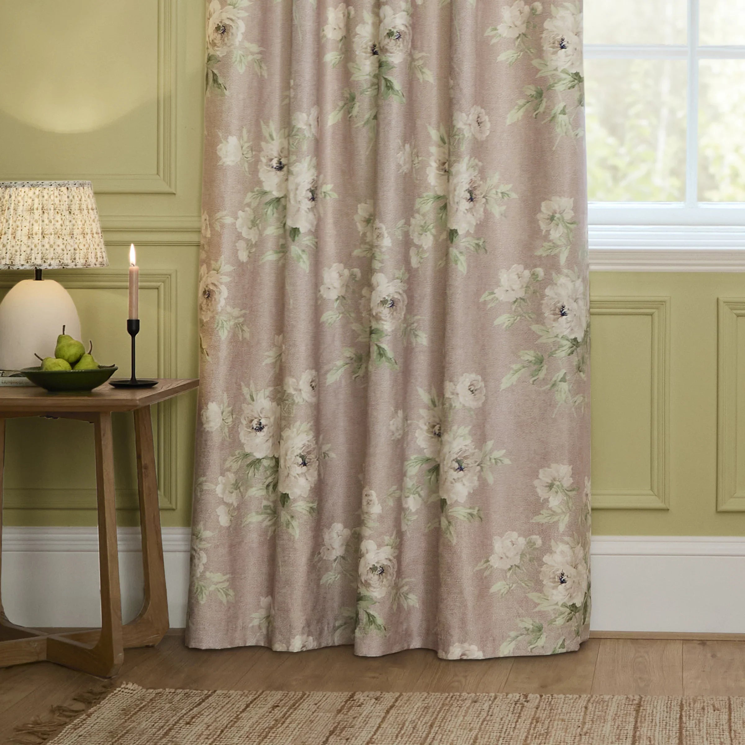 Sanderson (Riva Home) Sanderson Curtains ADELE FLORAL CHENILLE PENCIL PLEAT CURTAINS – ROSE by Sanderson