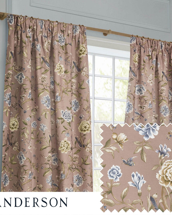 Sanderson Porcelain Garden Printed Chenille Pencil Pleat Curtains