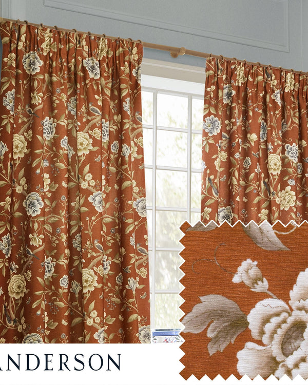 Sanderson Porcelain Garden Printed Chenille Pencil Pleat Curtains