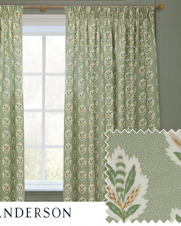 Sanderson Sessile Leaf Motif Pencil Pleat Curtains
