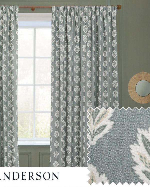 Sanderson Sessile Leaf Motif Pencil Pleat Curtains