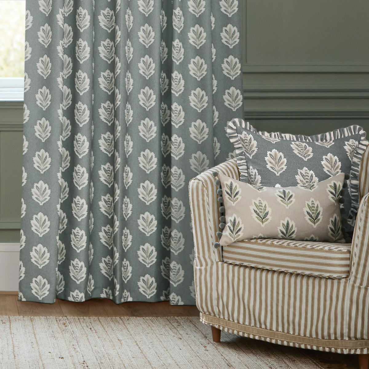 Sanderson (Riva Home) Sanderson Curtains SESSILE LEAF MOTIF PENCIL PLEAT CURTAINS – DELFT BLUE by Sanderson