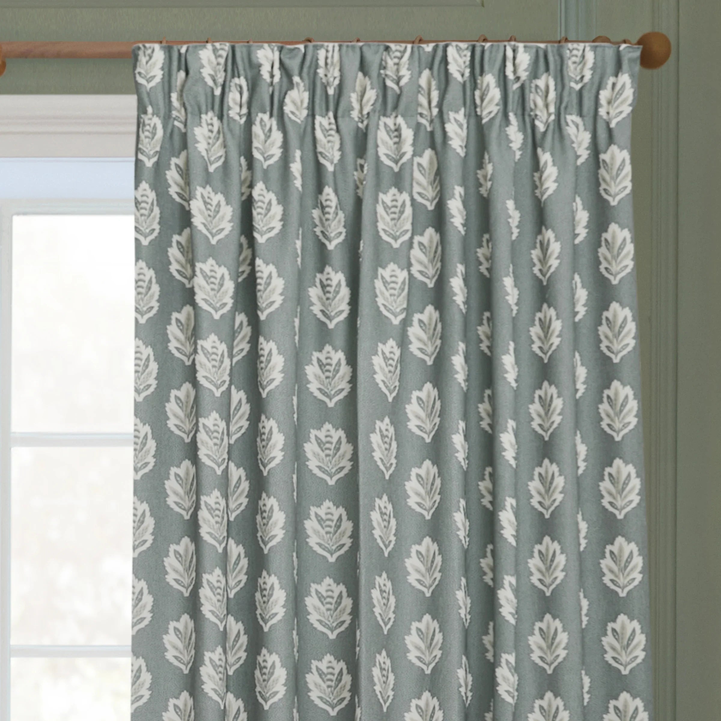 Sanderson (Riva Home) Sanderson Curtains SESSILE LEAF MOTIF PENCIL PLEAT CURTAINS – DELFT BLUE by Sanderson