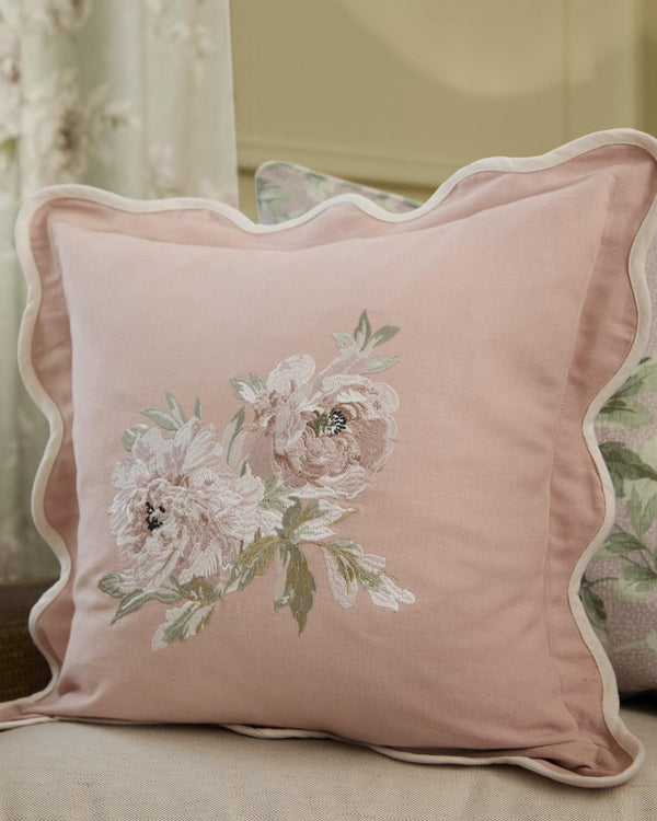 Sanderson Adele Floral Embroidered Duck Feather filled Cushion ROSE