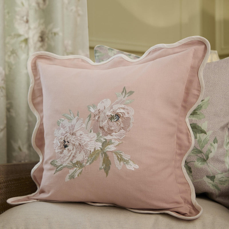 ADELE FLORAL EMBROIDERED DUCK FEATHER FILLED CUSHION – ROSE by Sanderson