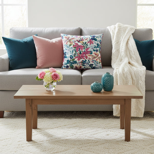 Sanderson Robin's Wood Duck Feather Filled Cushion – Mulberry/Blue (50x50cm)