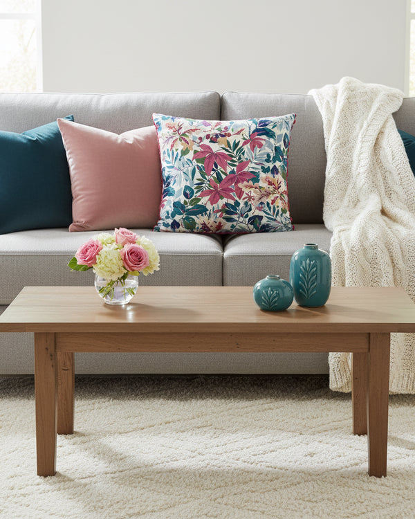 Sanderson Robin's Wood Duck Feather Filled Cushion – Mulberry/Blue (50x50cm)