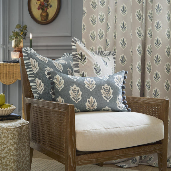 Sanderson Sessile Leaf Printed Cushion in Delph Blue