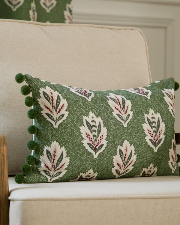 Sanderson Sessile Leaf Printed Cushion in Leaf Green