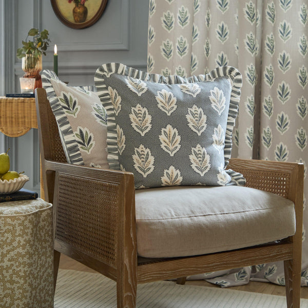 Sanderson Sessile Leaf Printed Square Cushion in Delph Blue