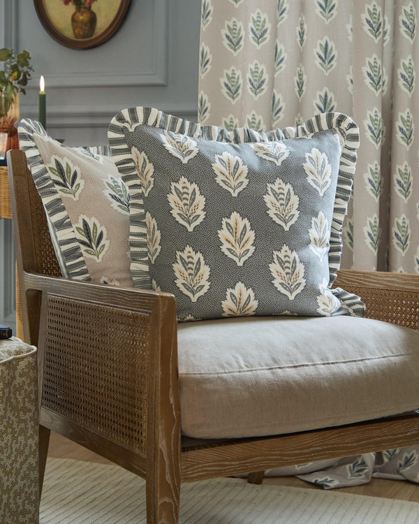 Sanderson Sessile Leaf Printed Square Cushion in Delph Blue