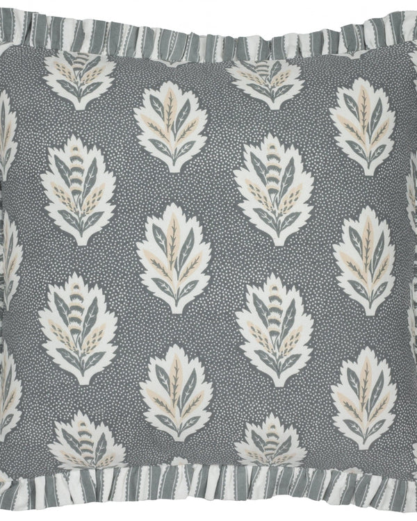 Sanderson Sessile Leaf Printed Square Cushion in Delph Blue