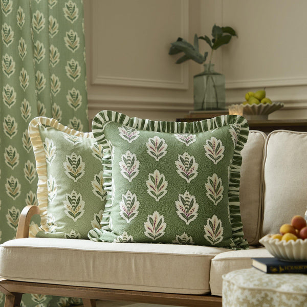 Sanderson Sessile Leaf Printed Square Cushion in Leaf Green