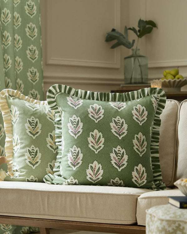 Sanderson Sessile Leaf Printed Square Cushion in Leaf Green