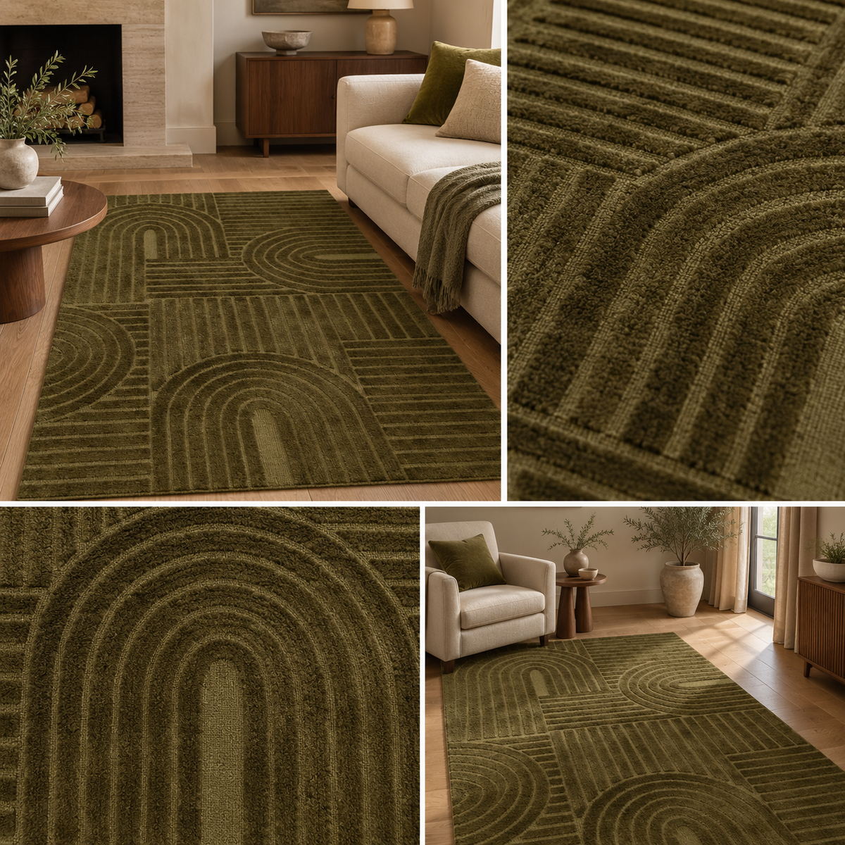 SASER GEOMETRIC RUG – NATURAL & OLIVE GREEN  | Gallery