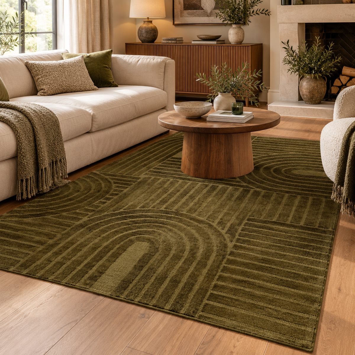 SASER GEOMETRIC RUG – NATURAL & OLIVE GREEN  | Gallery
