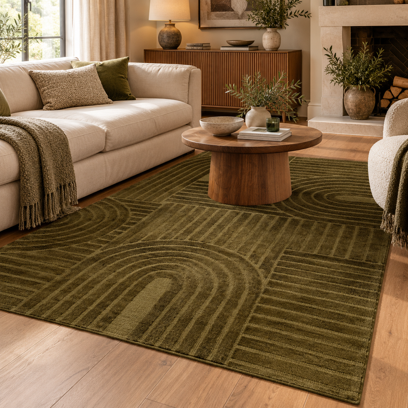 SASER GEOMETRIC RUG – NATURAL & OLIVE GREEN  | Gallery
