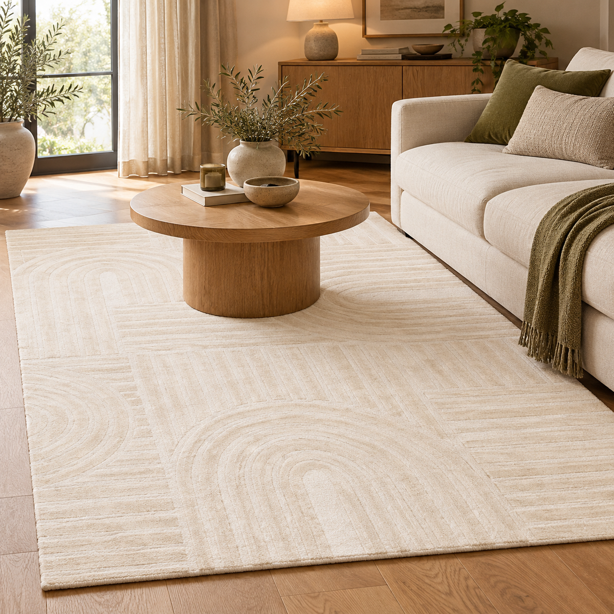 SASER GEOMETRIC RUG – NATURAL & OLIVE GREEN  | Gallery