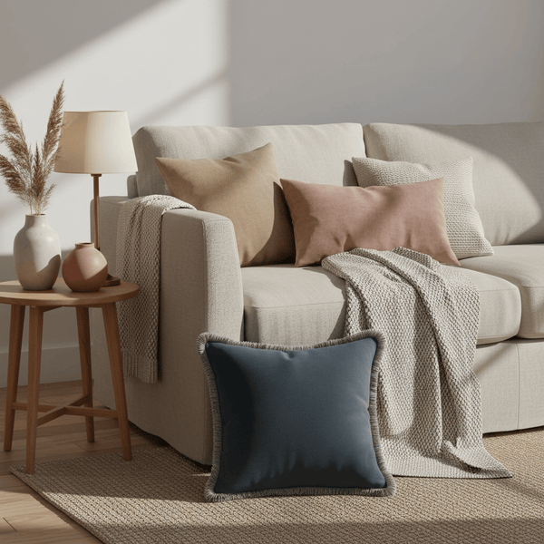 Elodie Fringed Cushion  Slate Blue | 43 × 43 cm Feather-Fill by Scatter Box