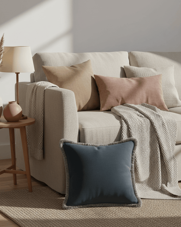 Elodie Fringed Cushion  Slate Blue | 43 × 43 cm Feather-Fill by Scatter Box