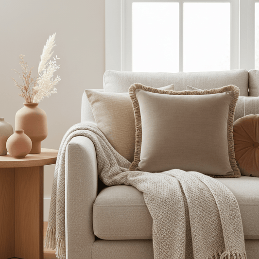 Scatter Box Cushions Elodie Fringed Cushion  Taupe | 43 × 43 cm Feather-Fill by Scatter Box