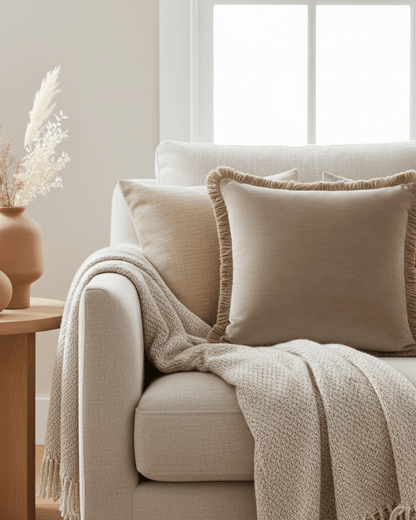 Elodie Fringed Cushion  Taupe | 43 × 43 cm Feather-Fill by Scatter Box